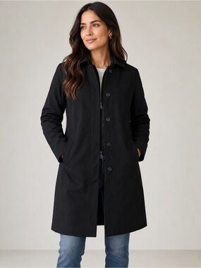 Cintas Womens Black Car Coat Quilted Lined Zip Button Front Jacket Size 10TL